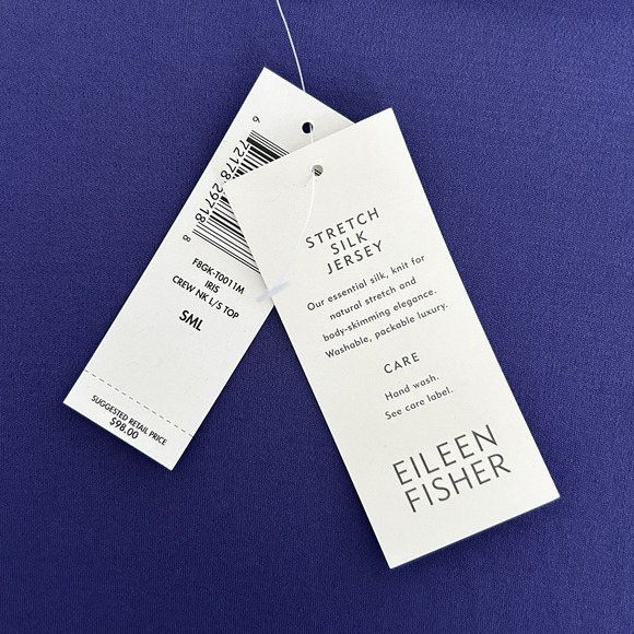 Eileen Fisher Women S Purple Iris Long Sleeve 100% Silk Stretch Pullover Top NWT - Picture 7 of 12